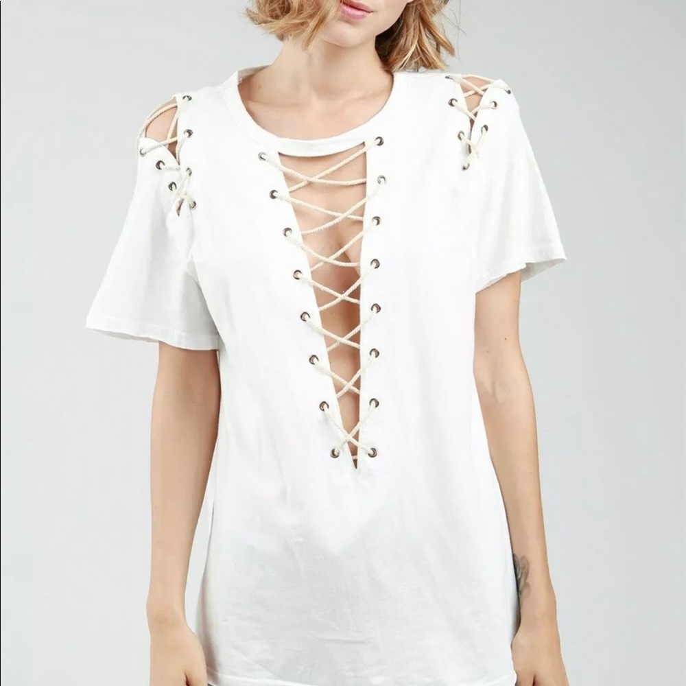 Lace up deep V tee